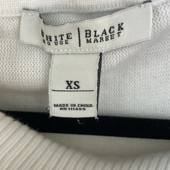 White House Black Market Sweater XS Asymmetrical Cowl Neck White Black Trim WHBM - Picture 5 of 11